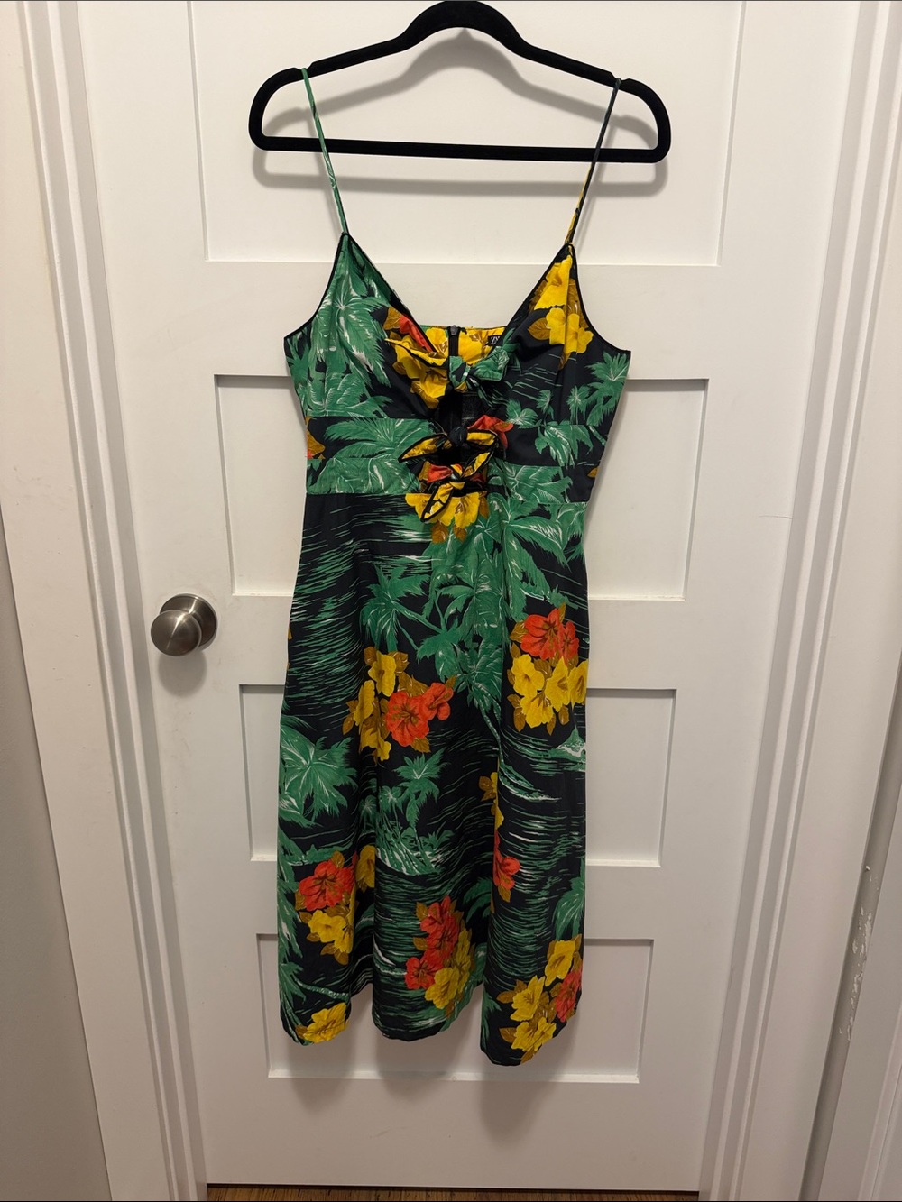 Zara Black Tropical Floral Slip Dress with Green, Yellow & Orange Print